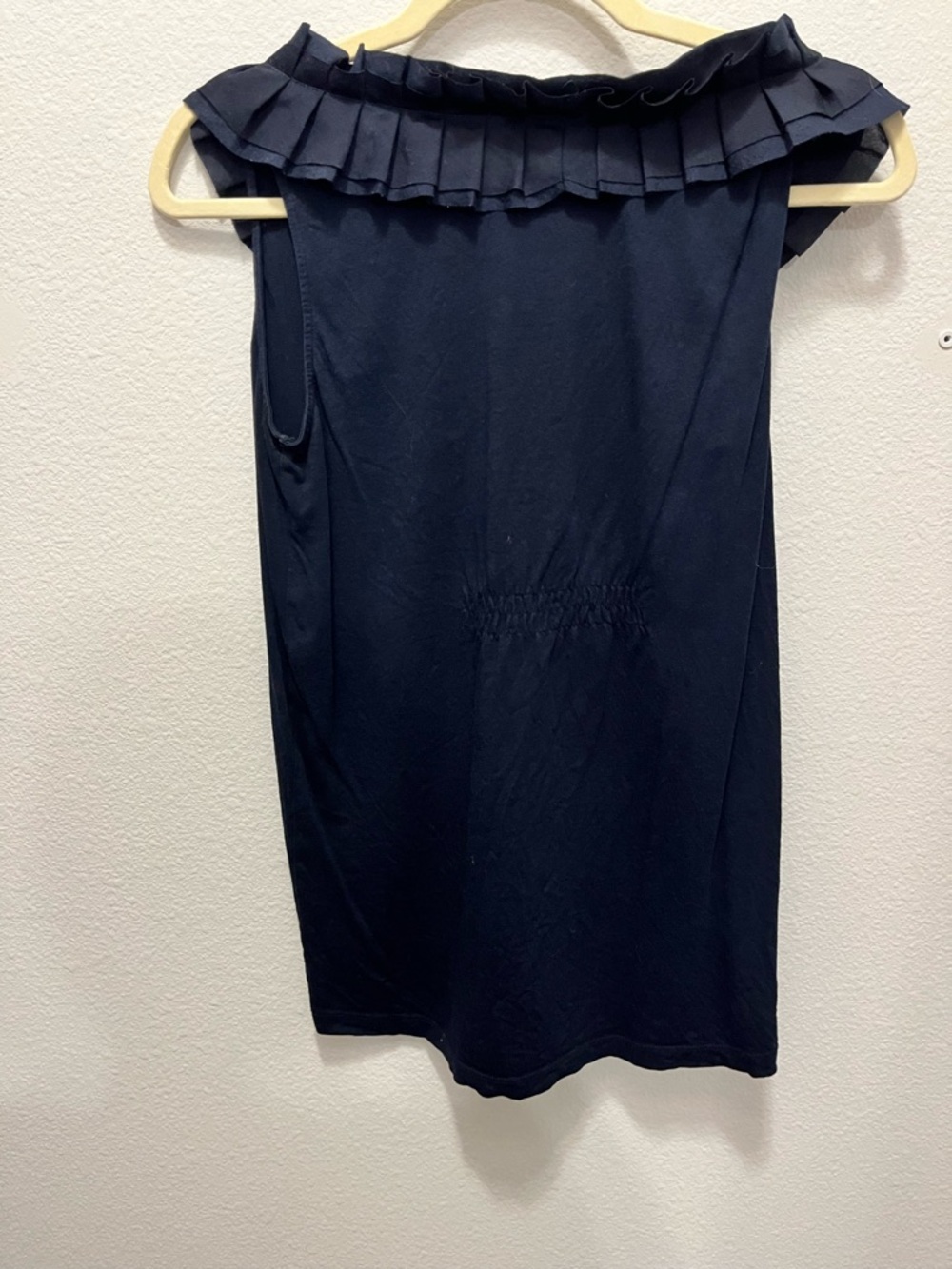 LOFT Navy Ruffle-Trim Sleeveless Knit Bliouse - Picture 3 of 5